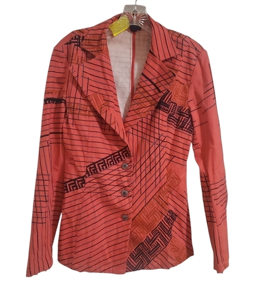 Vintage Jackets & Blazers - Y2K Vintage Legatte jean Womens Italian Blazer Red Black Geometrical Print Sz 1